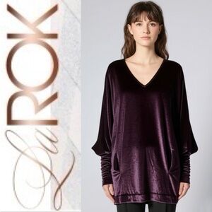 La Rok Purple Velvet Rocker Chic Drapey Oversized Y2K Tunic Top XS NWOT Rare
